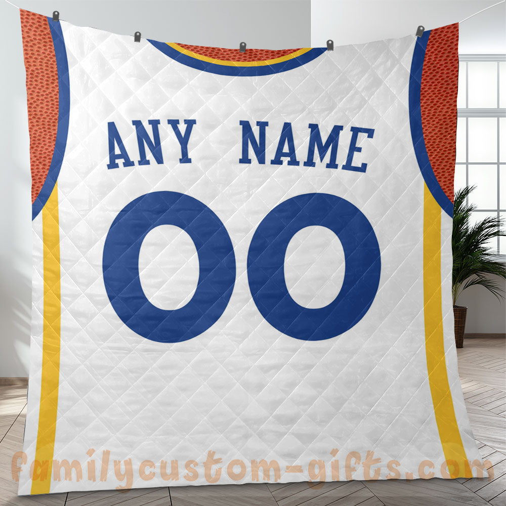 Custom Premium Quilt Blanket Golden State Jersey Basketball Personalized Quilt Gifts for Her & Him