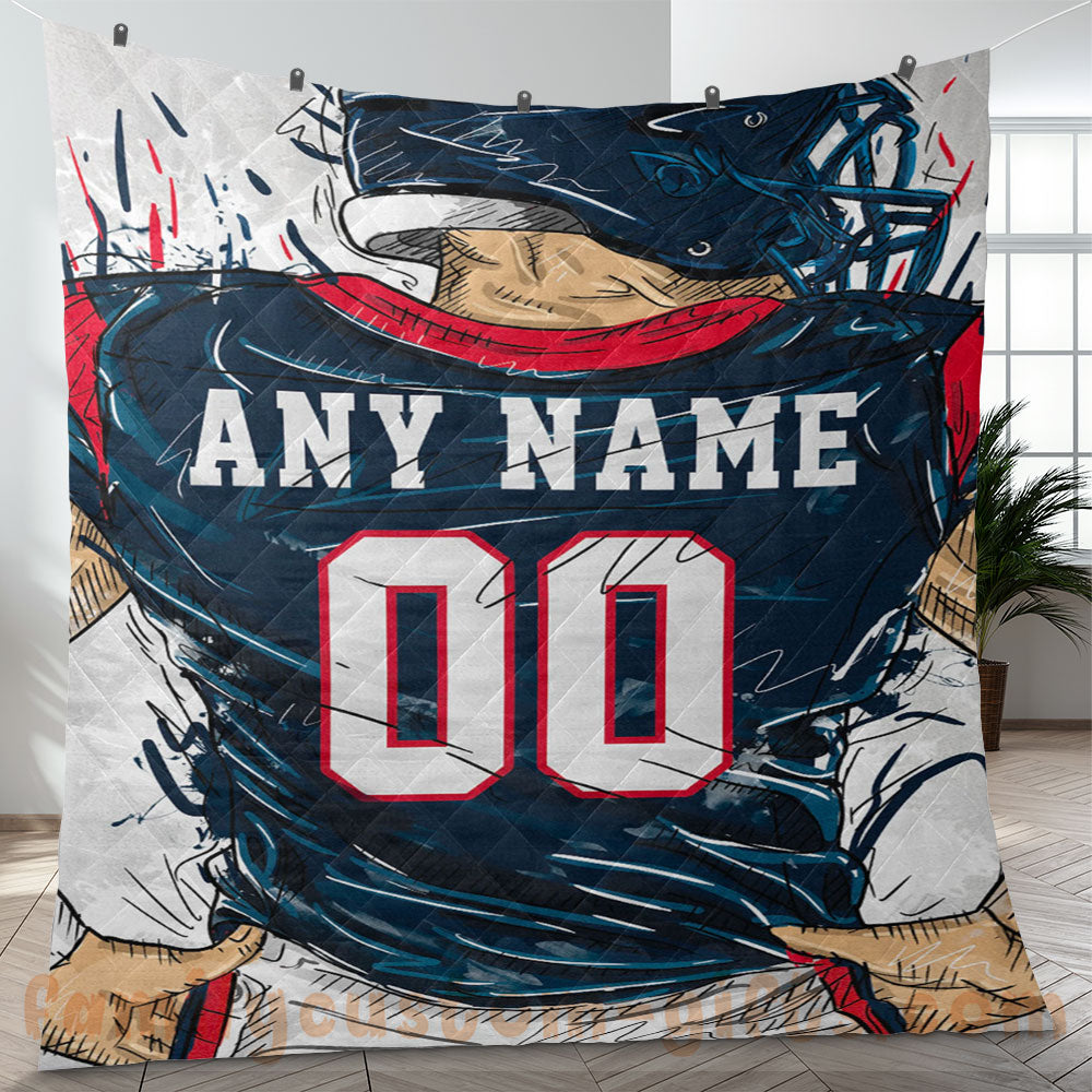 Custom Premium Quilt Blanket Houston Jersey American Football Personalized Quilt Gifts for Her & Him
