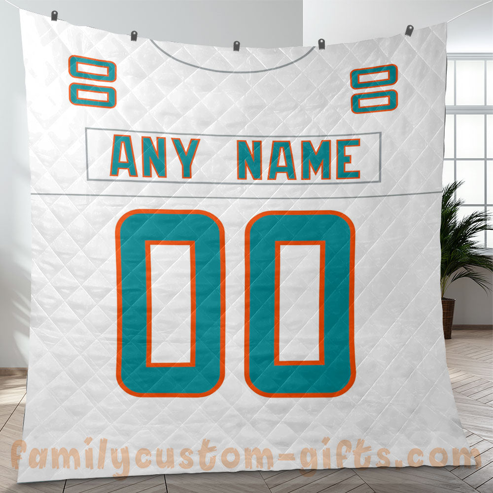 Custom Premium Quilt Blanket Miami Jersey American Football Personalized Quilt Gifts for Her & Him