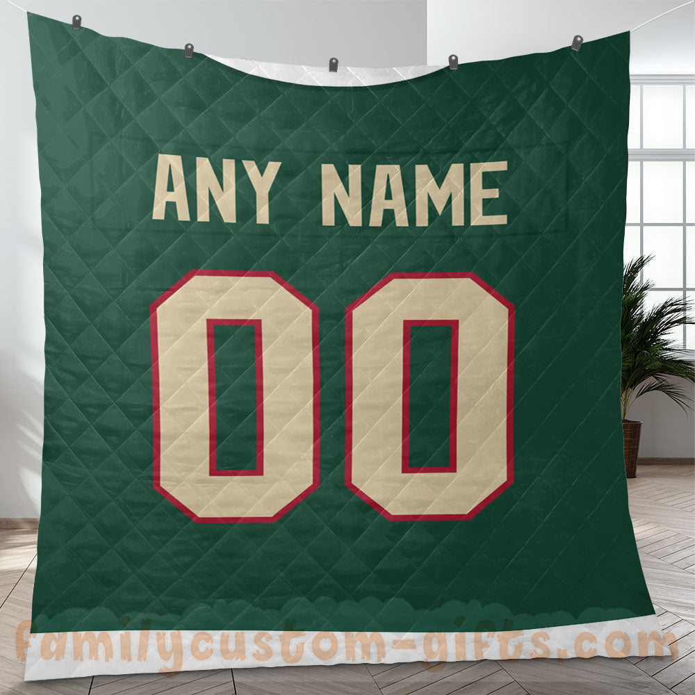 Custom Premium Quilt Blanket Minnesota Jersey Ice Hockey Personalized Quilt Gifts for Her & Him