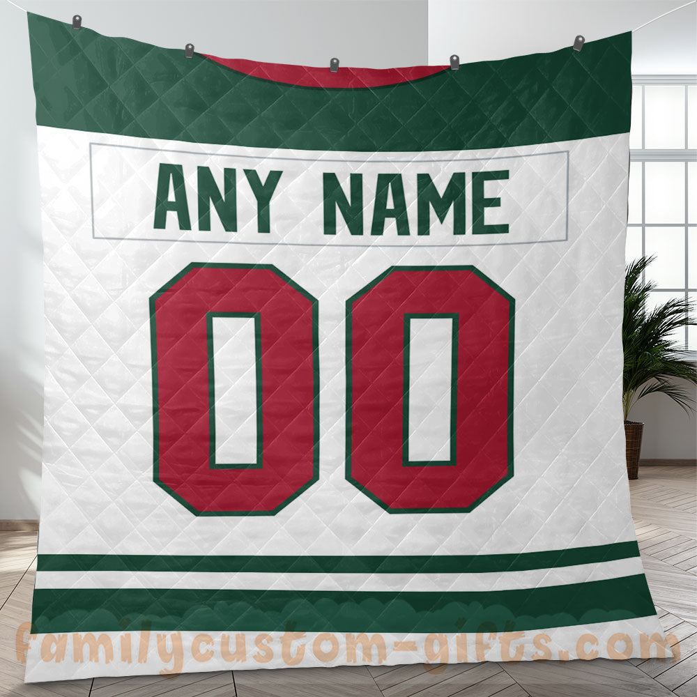 Custom Premium Quilt Blanket Minnesota Jersey Ice Hockey Personalized Quilt Gifts for Her & Him