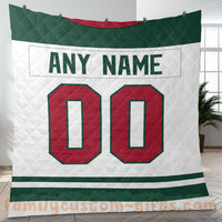 Thumbnail for Custom Premium Quilt Blanket Minnesota Jersey Ice Hockey Personalized Quilt Gifts for Her & Him