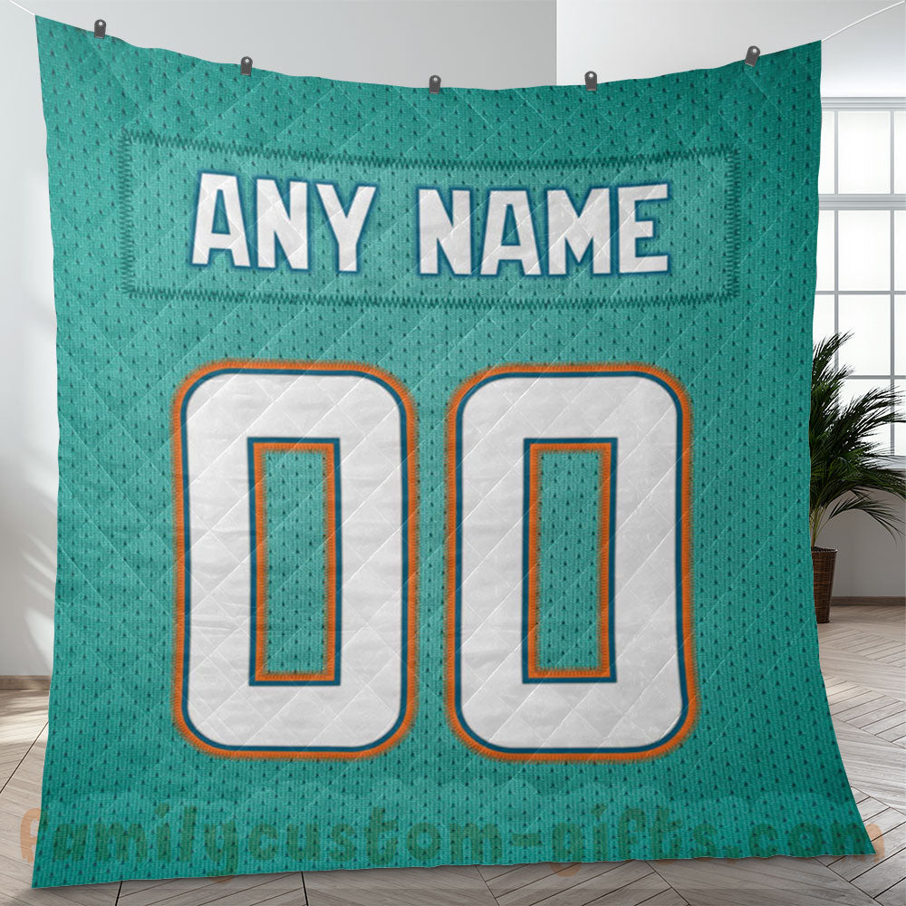 Custom Premium Quilt Blanket Miami Jersey American Football Personalized Quilt Gifts for Her & Him