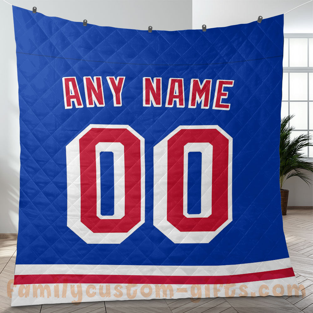 Custom Premium Quilt Blanket New York Jersey Ice Hockey Personalized Quilt Gifts for Her & Him