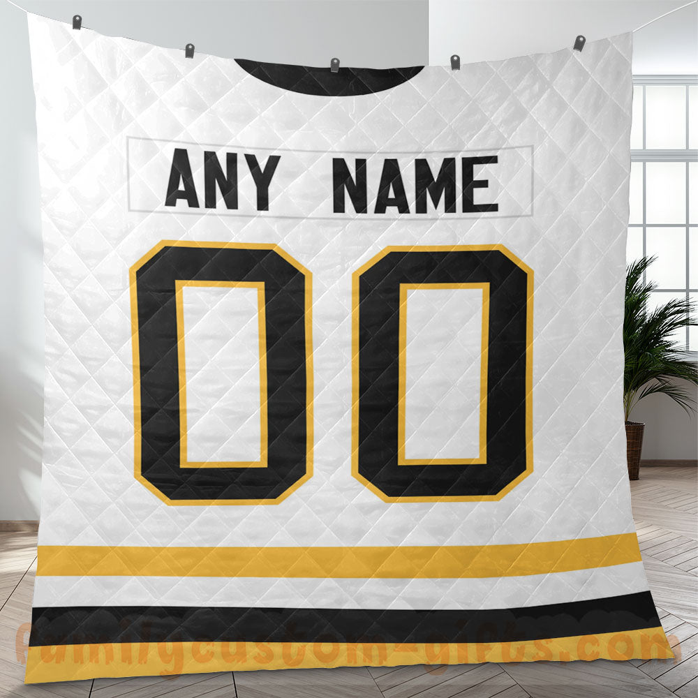 Custom Premium Quilt Blanket Pittsburgh Jersey Ice Hockey Personalized Quilt Gifts for Her & Him