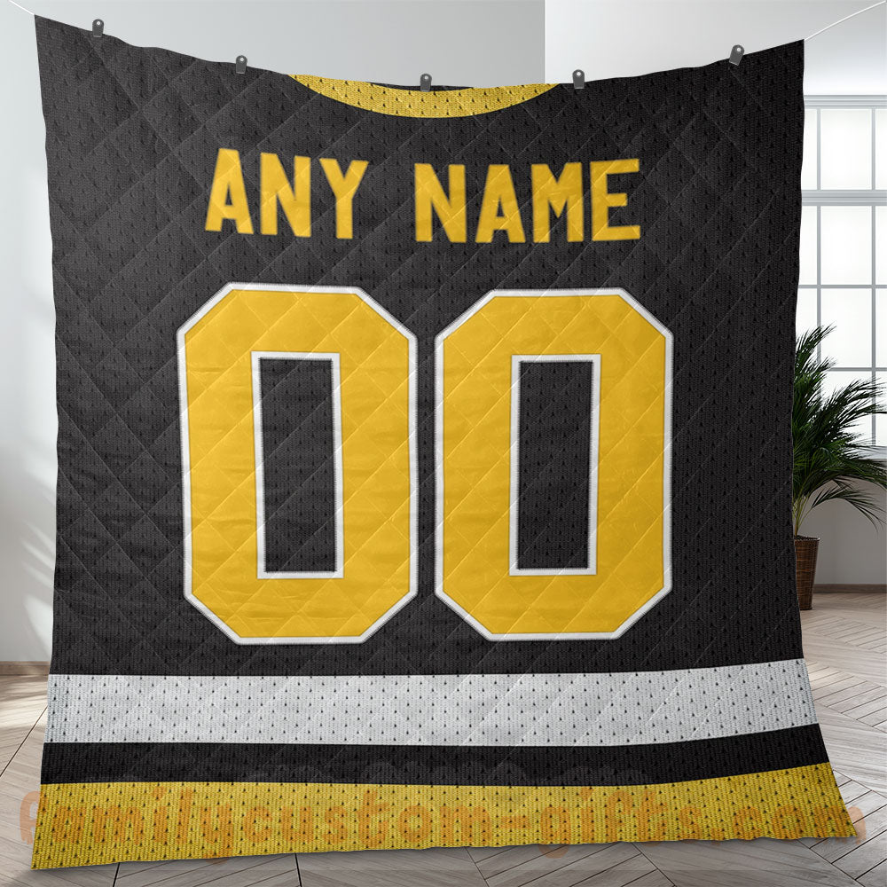 Custom Premium Quilt Blanket Pittsburgh Jersey Ice Hockey Personalized Quilt Gifts for Her & Him