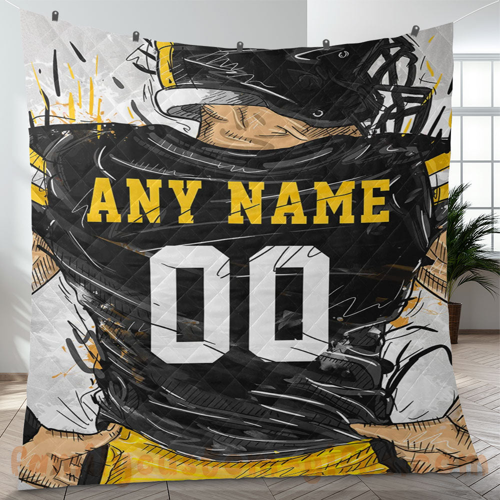 Custom Premium Quilt Blanket Pittsburgh Jersey American Football Personalized Quilt Gifts for Her & Him