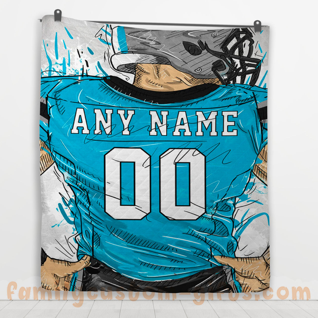 Custom Premium Quilt Blanket Carolina Jersey American Football Personalized Quilt Gifts for Her & Him