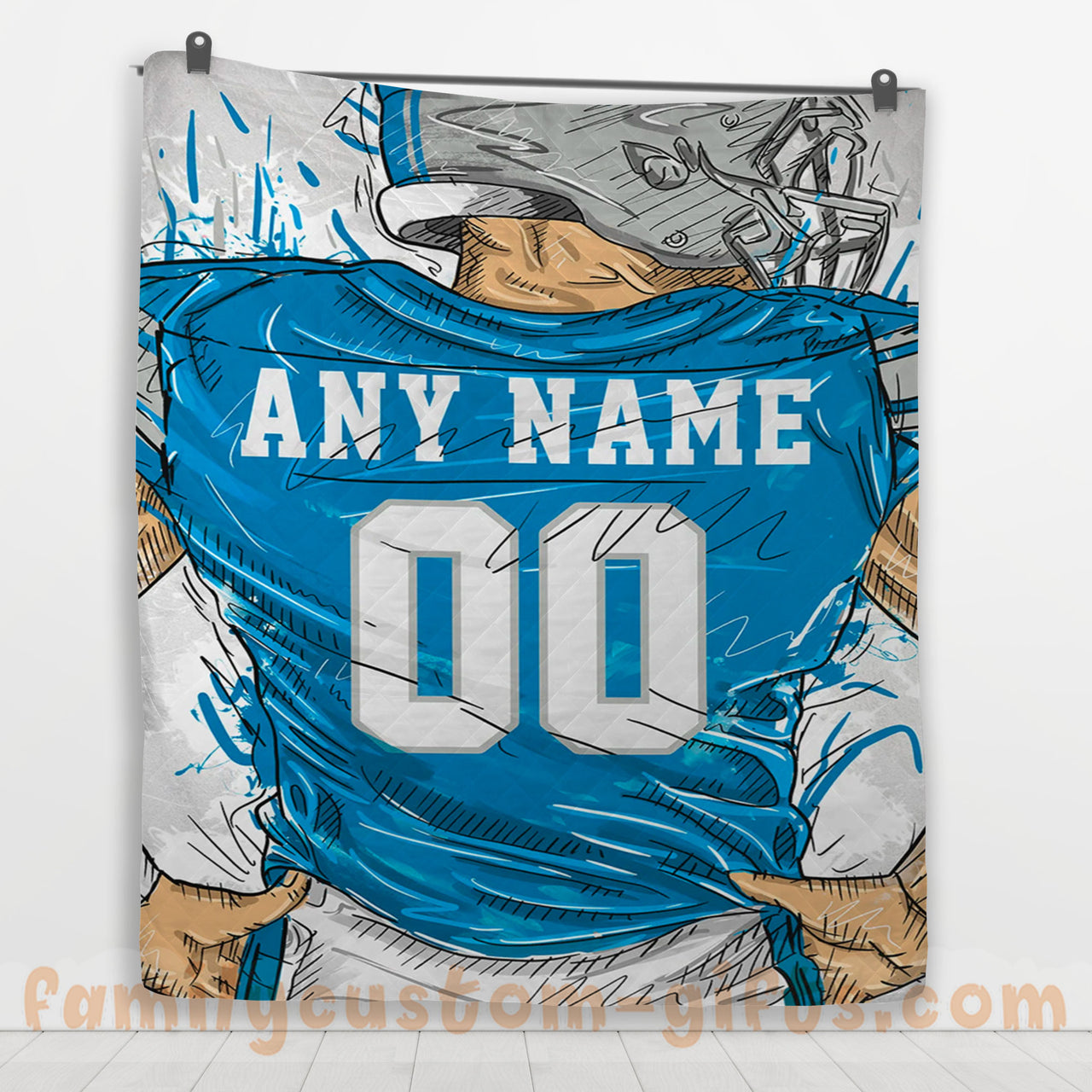 Custom Premium Quilt Blanket Detroit Jersey American Football Personalized Quilt Gifts for Her & Him