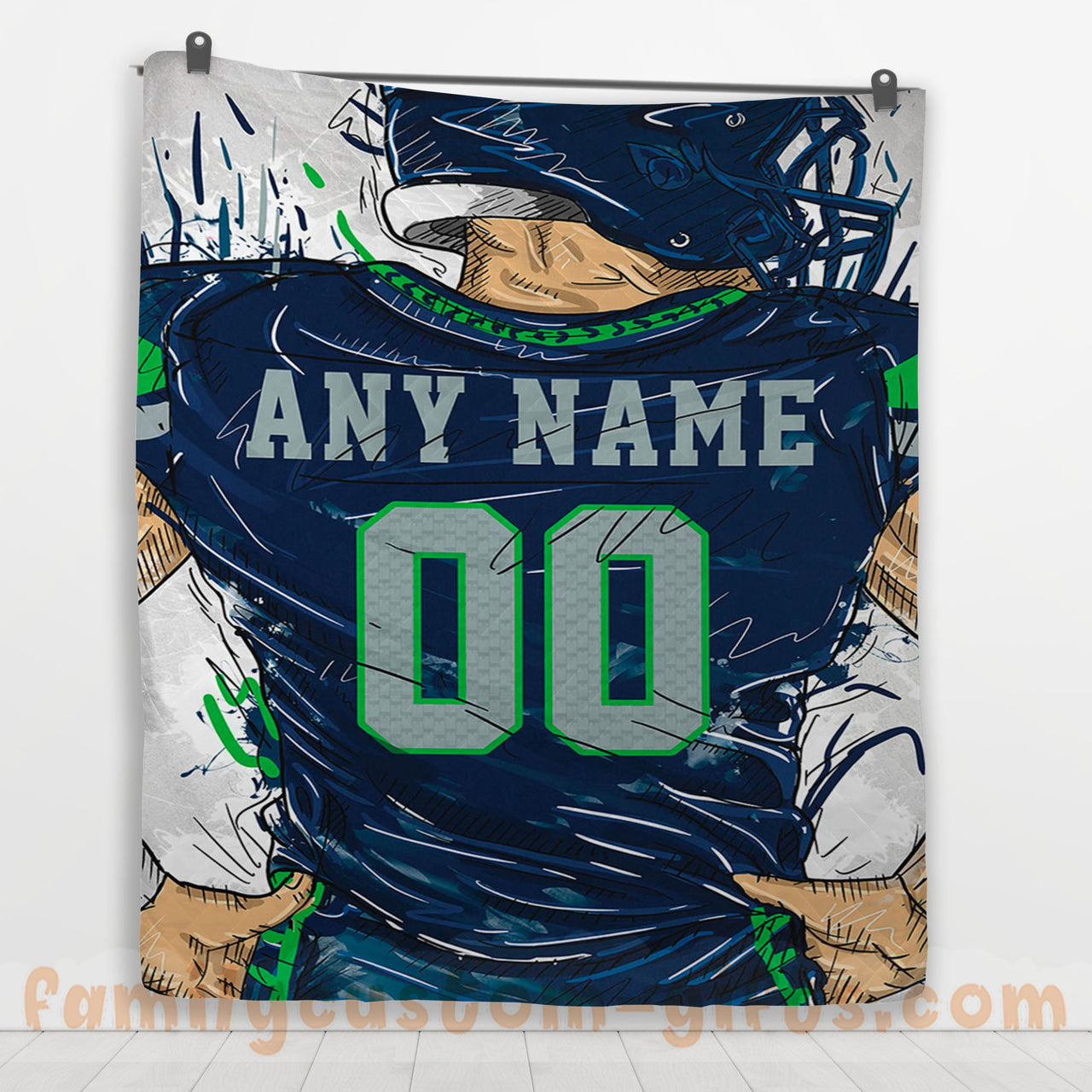 Custom Premium Quilt Blanket Seattle Seahawks Jersey American Football Personalized Quilt Gifts for Her & Him