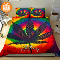 Thumbnail for Comforter Marijuana Leaf Rainbow Tie Dye Custom Bedding Set for Kids Teens Adult Personalized Premium Bed Set
