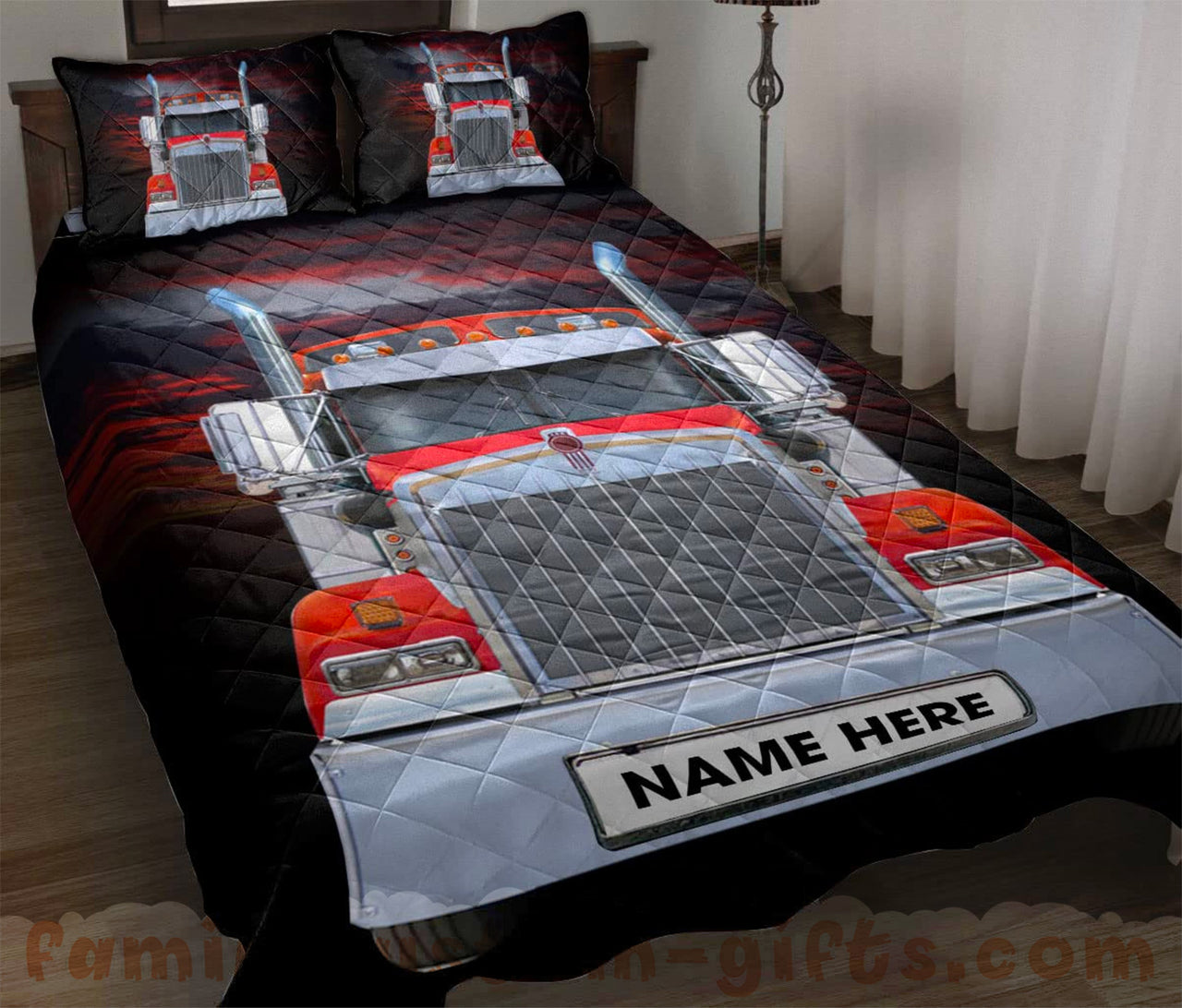 Custom Quilt Sets Red Truck Love Trucker Truck Driver Premium Quilt Bedding for Boys Girls Men Women