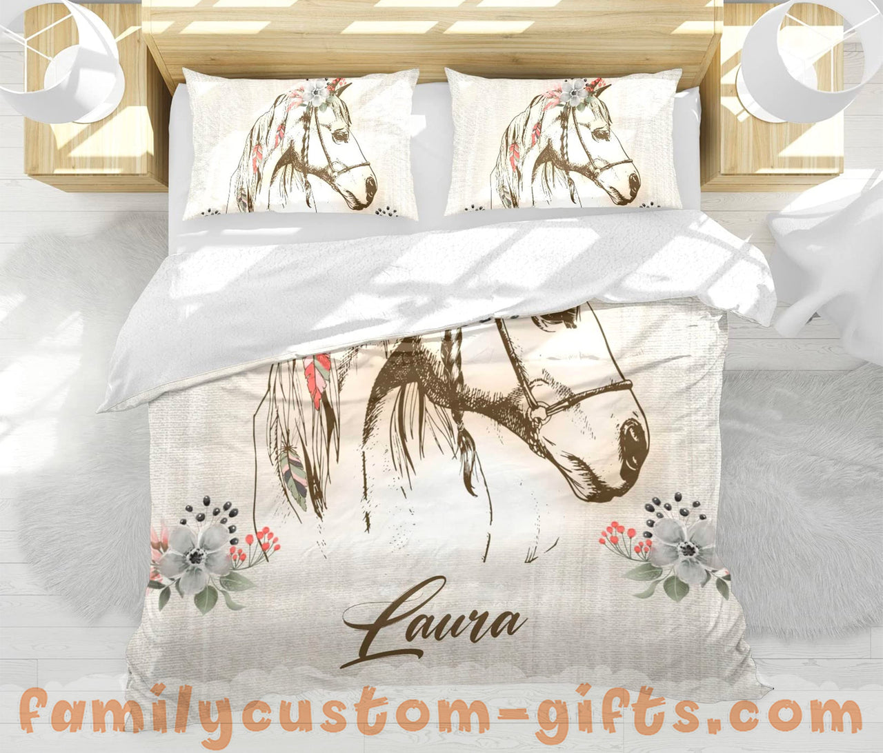 Custom Quilt Sets Retro Watercolor Horse Premium Quilt Bedding for Boys Girls Men Women