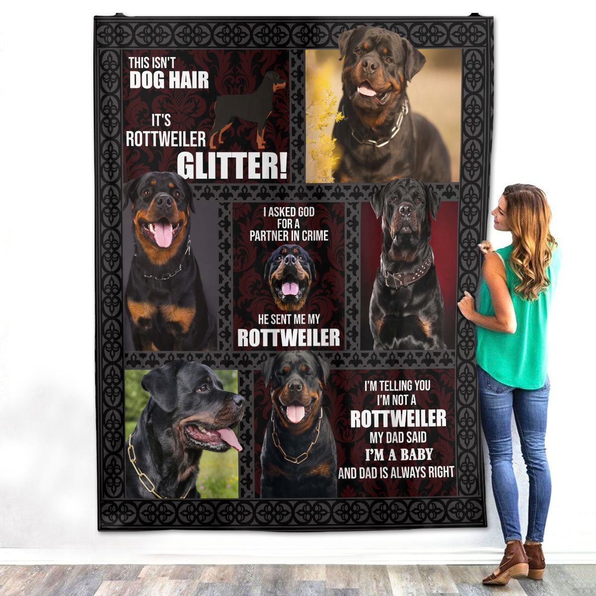 Rottweiler Dog Fleece Sherpa Blanket Gift For Dogs