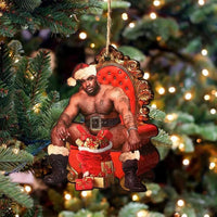 Thumbnail for Handmade Barry Santa Wooden Christmas Ornament - A Festive Mr. Wood Meme - Comical Xmas Holiday 2D Gift