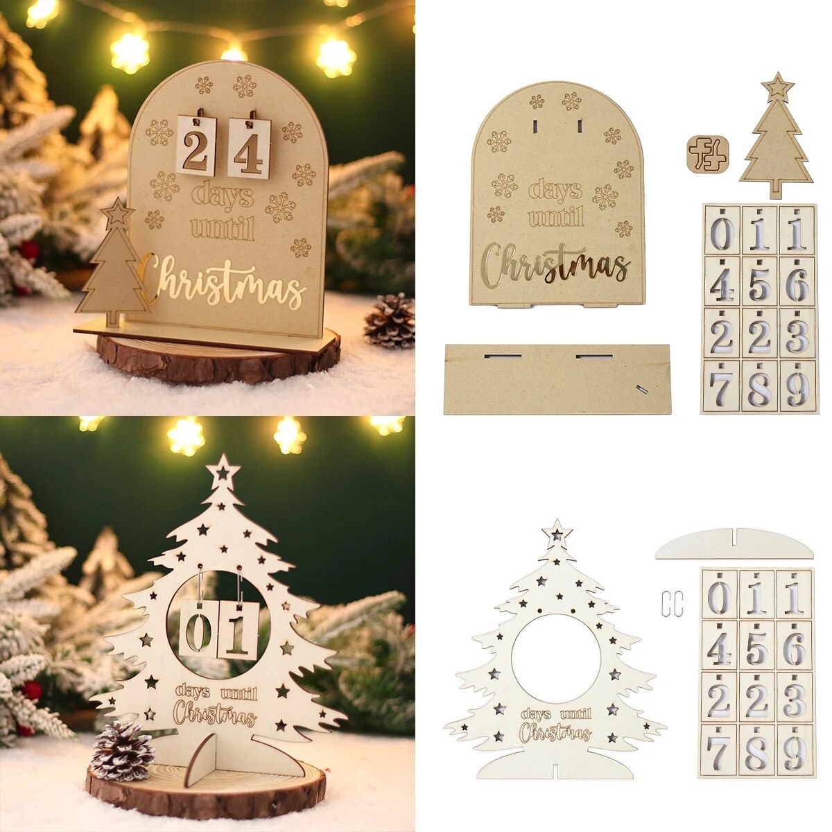 Wooden Xmas Tree House Advent Calendar: Countdown Table Ornament for Christmas Home Decor and New Year Presents