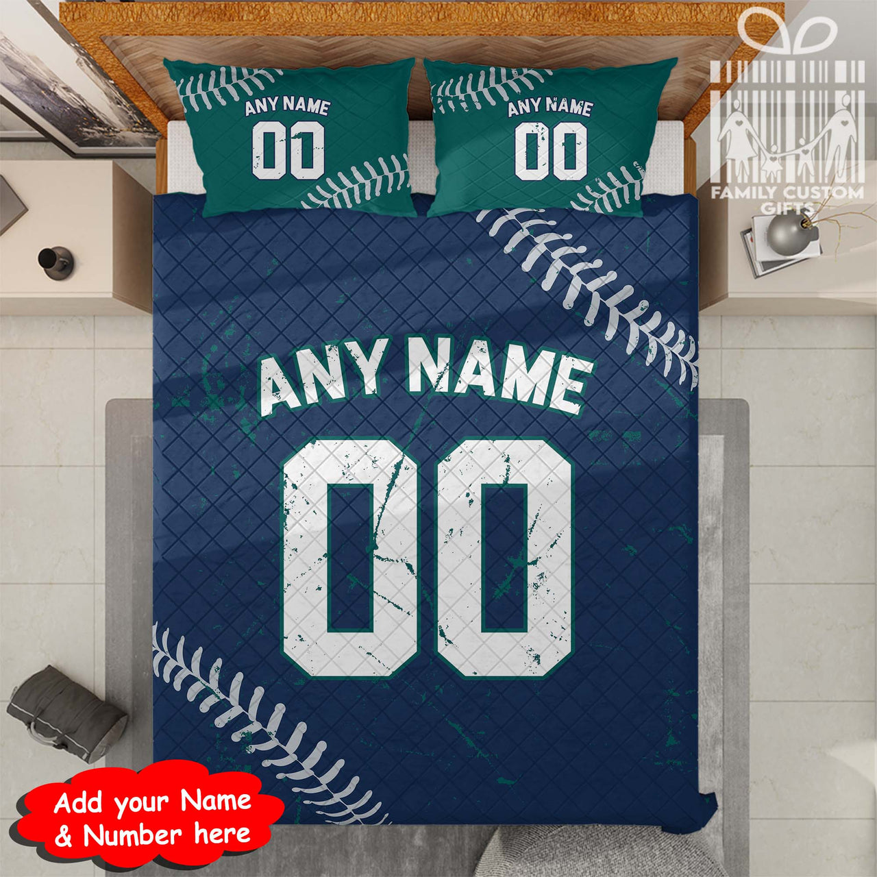 Custom Quilt Sets Seattle Jersey Personalized Baseball Premium Quilt Bedding for Men Women