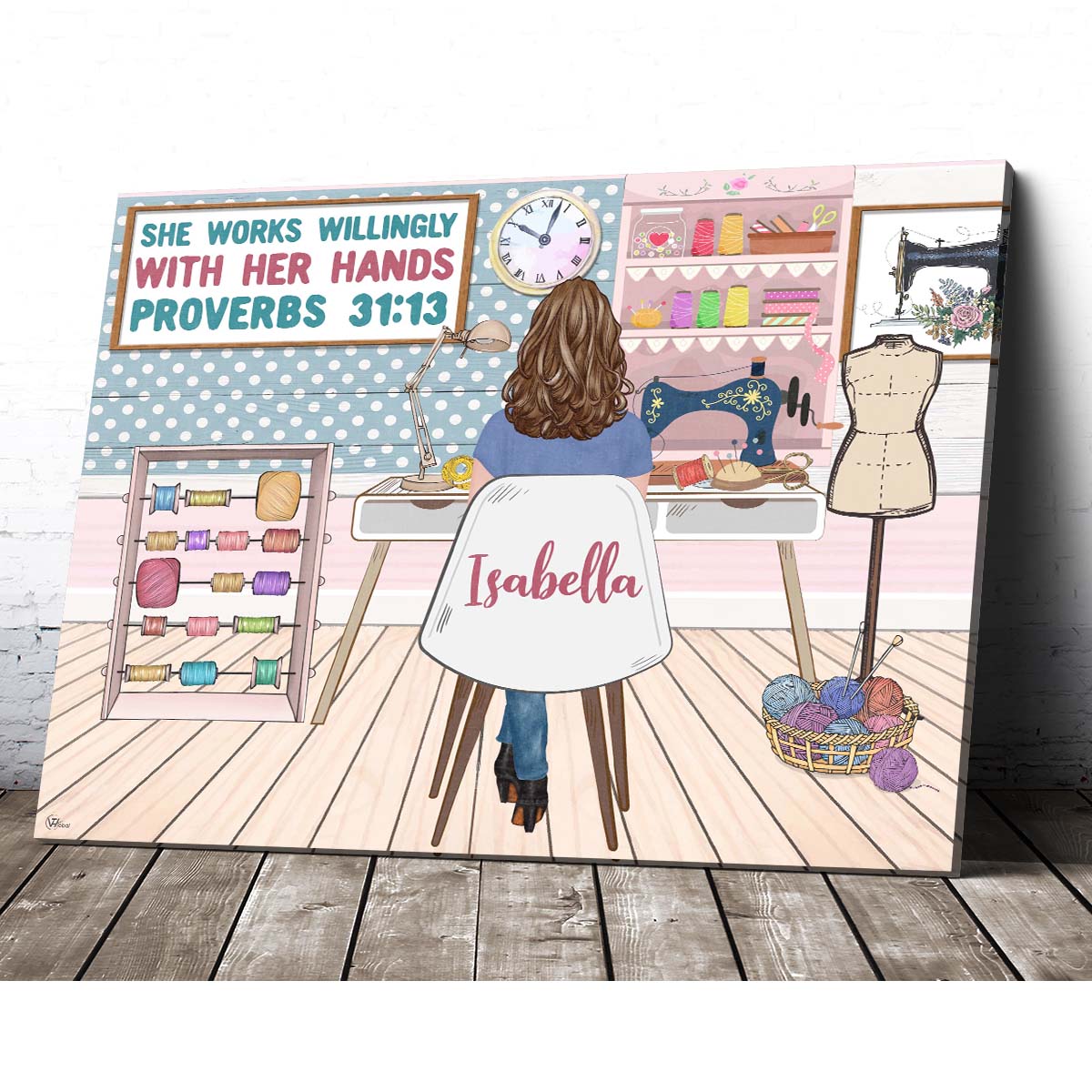Personalized Custom Name She Works Willingly With Her Hands Canvas Wall Art Custom Canvas Print