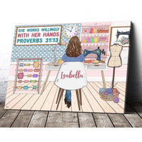 Thumbnail for Personalized Custom Name She Works Willingly With Her Hands Canvas Wall Art Custom Canvas Print