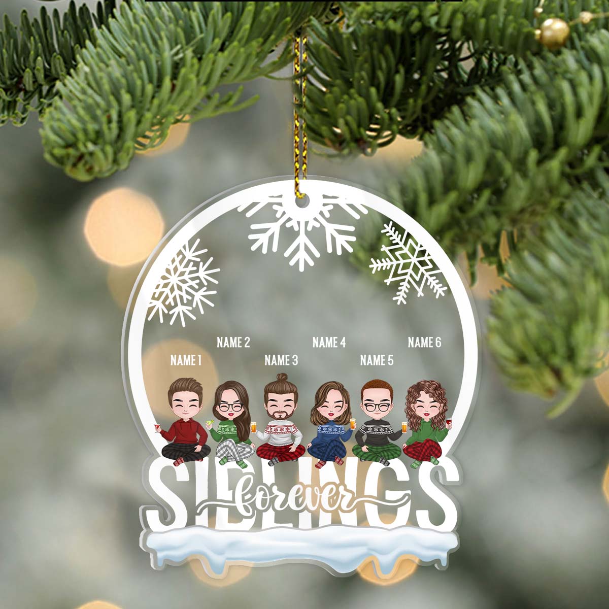 Siblings Forever Personalized Custom Name Shaped Transparent Ornaments - Christmas Gift For Family, Dad, Mom, Sisters, Brothers