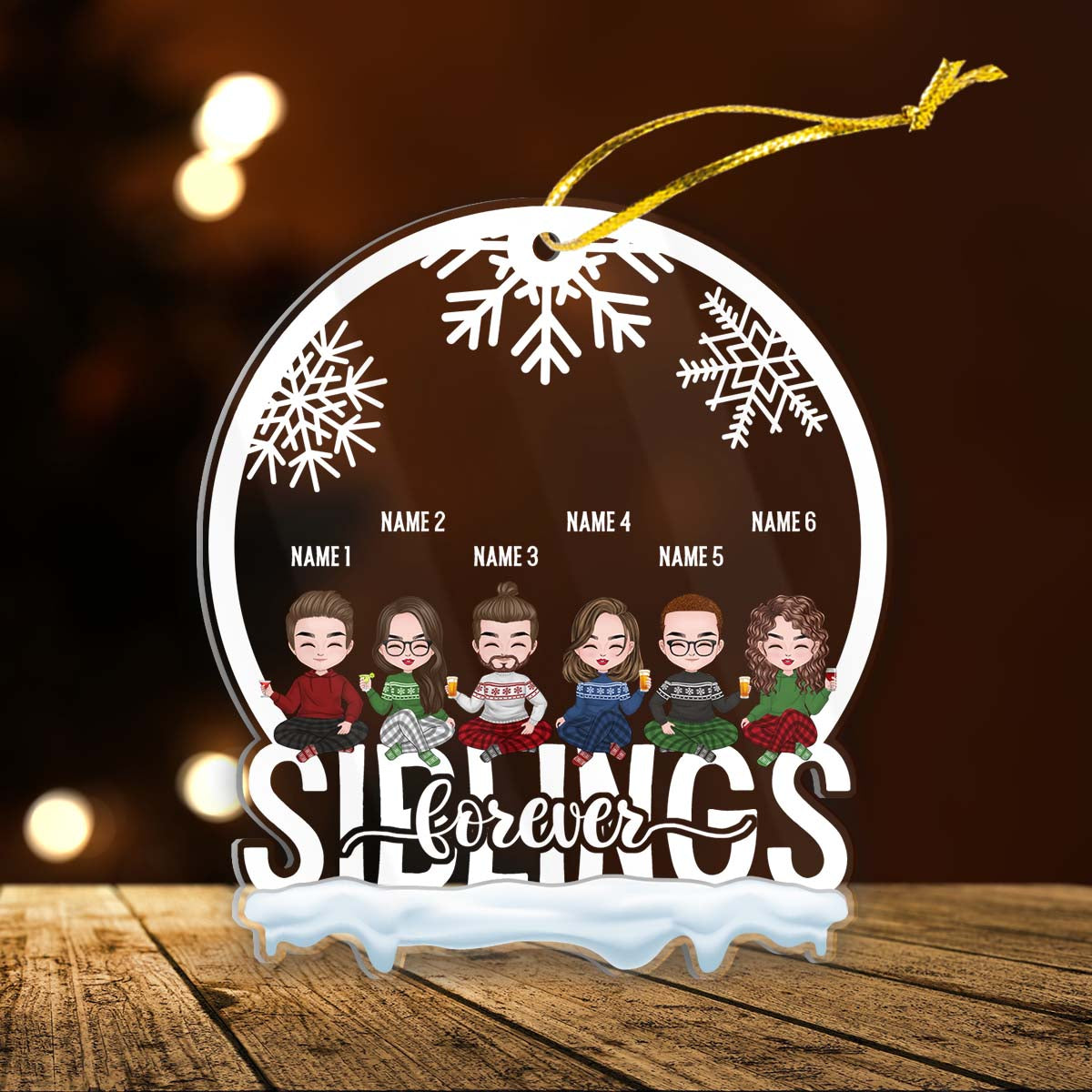 Siblings Forever Personalized Custom Name Shaped Transparent Ornaments - Christmas Gift For Family, Dad, Mom, Sisters, Brothers