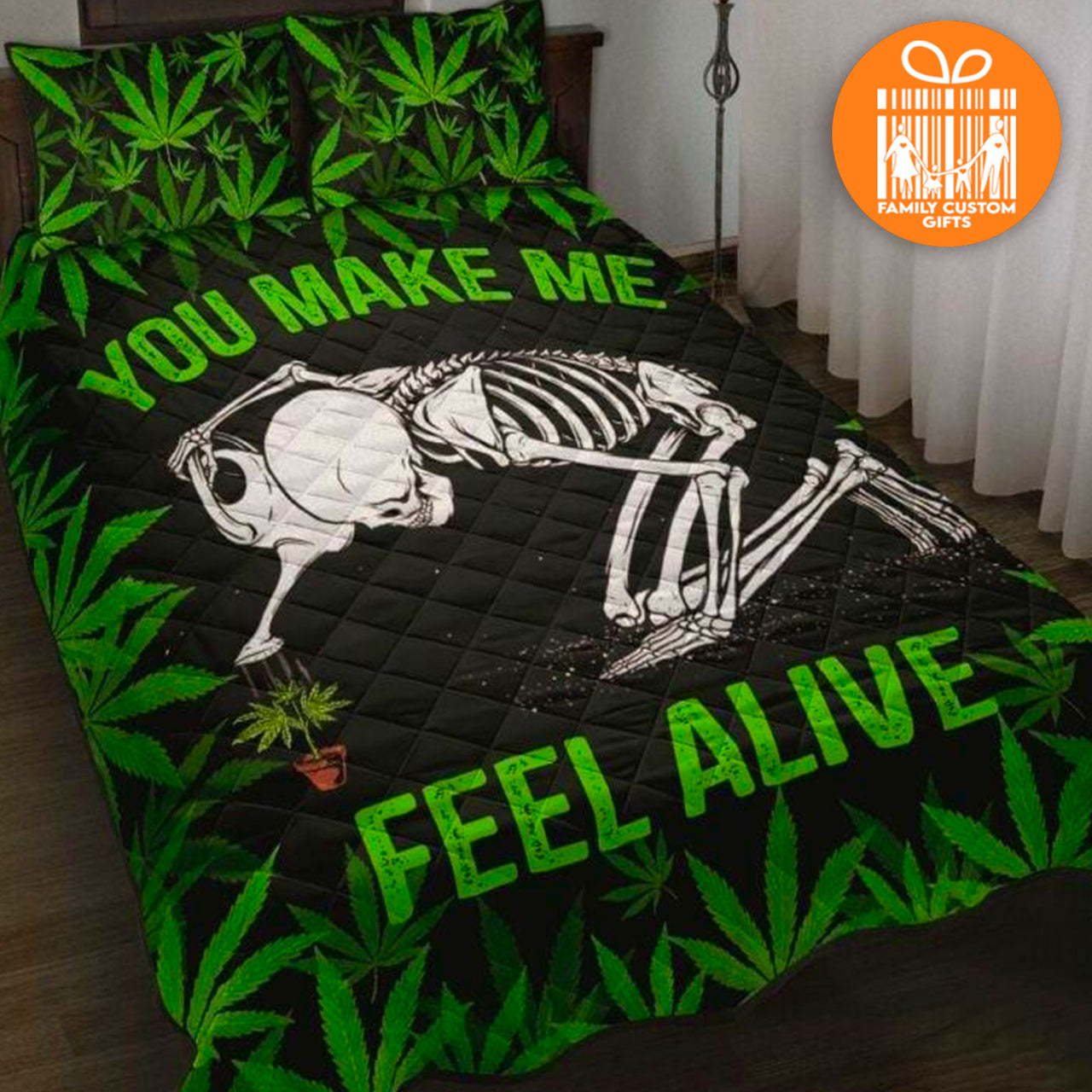 You Make Me Feel Alive Skeleton Plants Custom Bedding Set for Adult Personalized Premium Bed Set