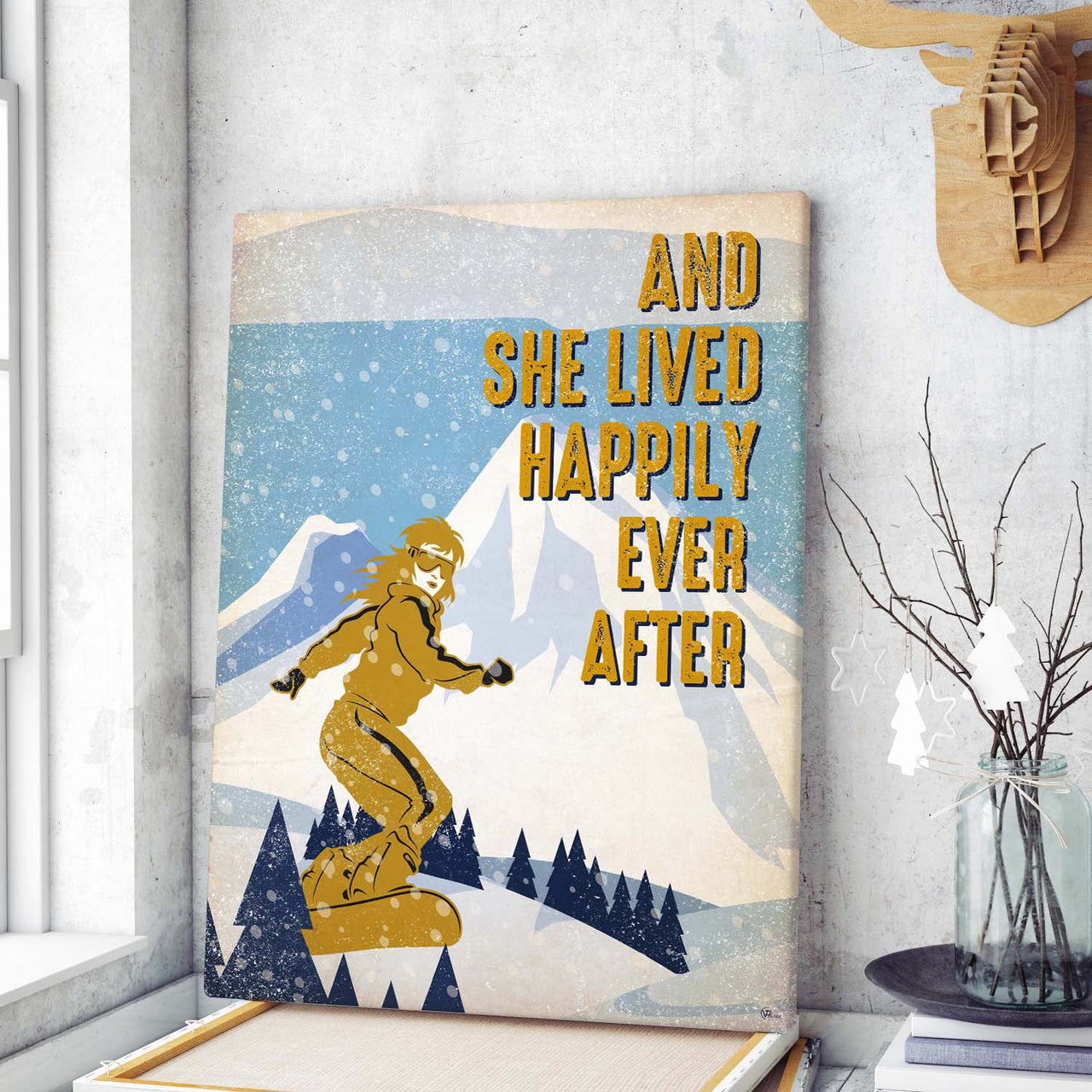 Snowboarder Snowboarding Custom Canvas Print Wall Art nd She Lived Happily Ever After Canvas Art for Girl Women