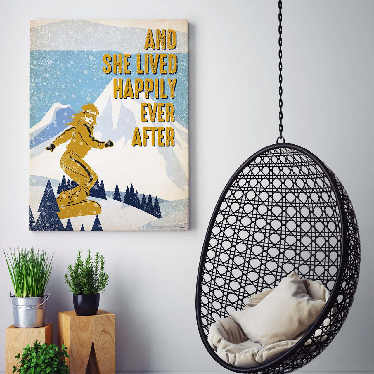 Snowboarder Snowboarding Custom Canvas Print Wall Art nd She Lived Happily Ever After Canvas Art for Girl Women