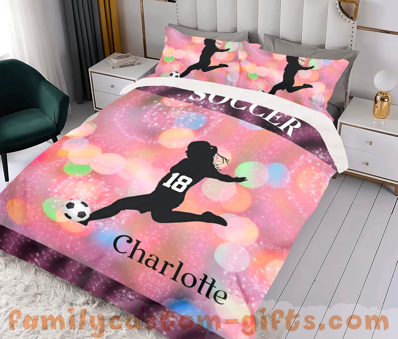 Custom Quilt Sets Soccer Girl Premium Quilt Bedding for Boys Girls Men Women
