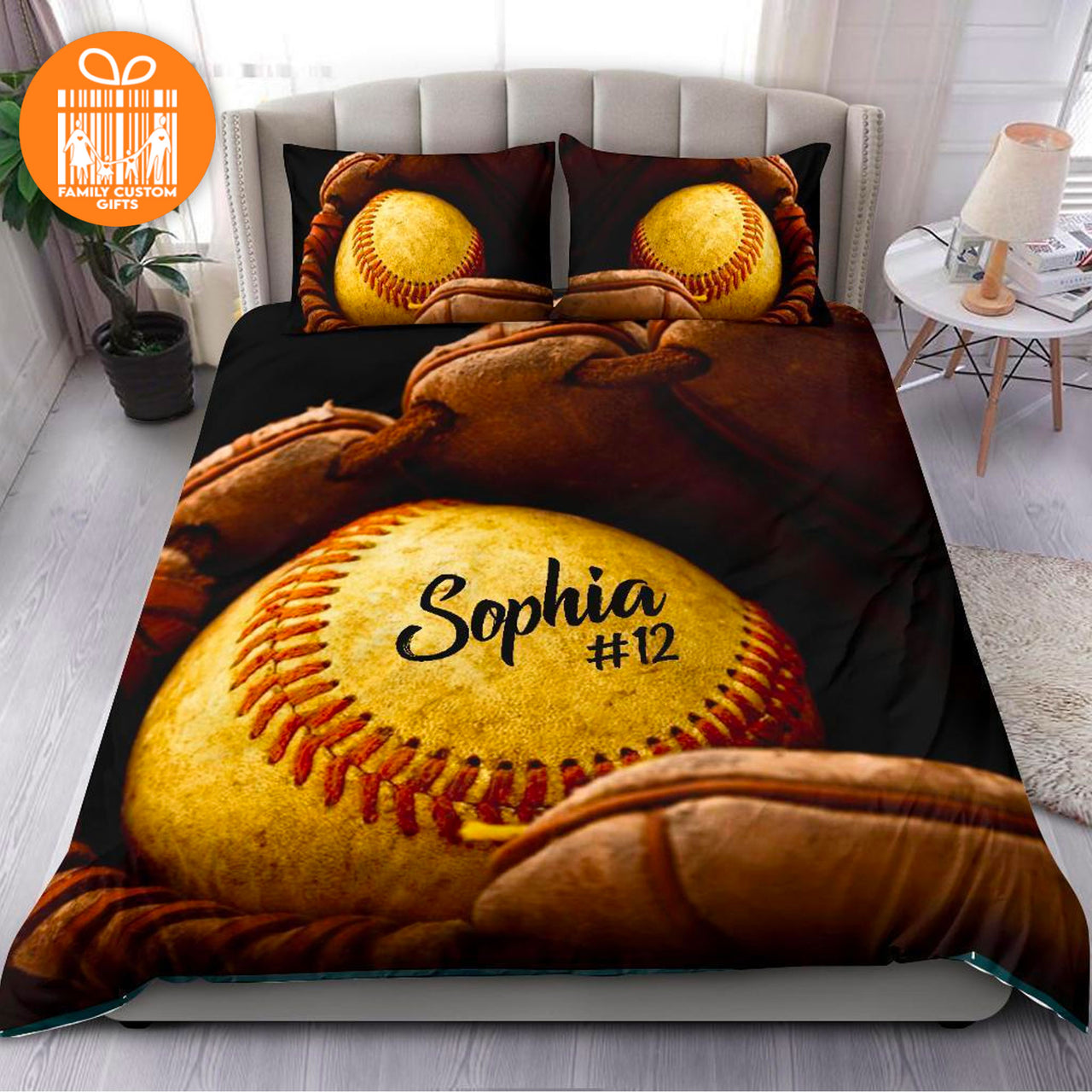 Comforter Vintage Softball Custom Bedding Set for Kids Teens Adult Personalized Premium Bed Set