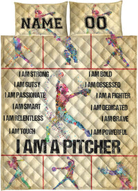 Thumbnail for Custom Quilt Sets Softball Baseball Girl I Am Pitcher Premium Quilt Bedding for Boys Girls Men Women