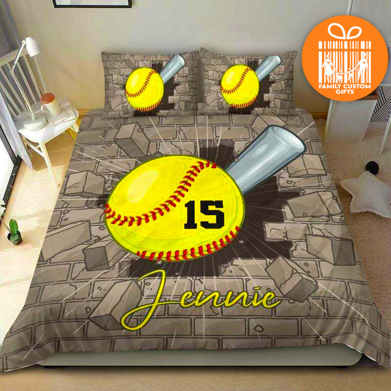 Custom Quilt Sets for Kids Teens Adult Softball Breaking Wall Personalized Quilt Bedding