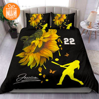 Thumbnail for Comforter Softball Sunflower Player Custom Bedding Set for Kids Teens Adult Personalized Premium Bed Set