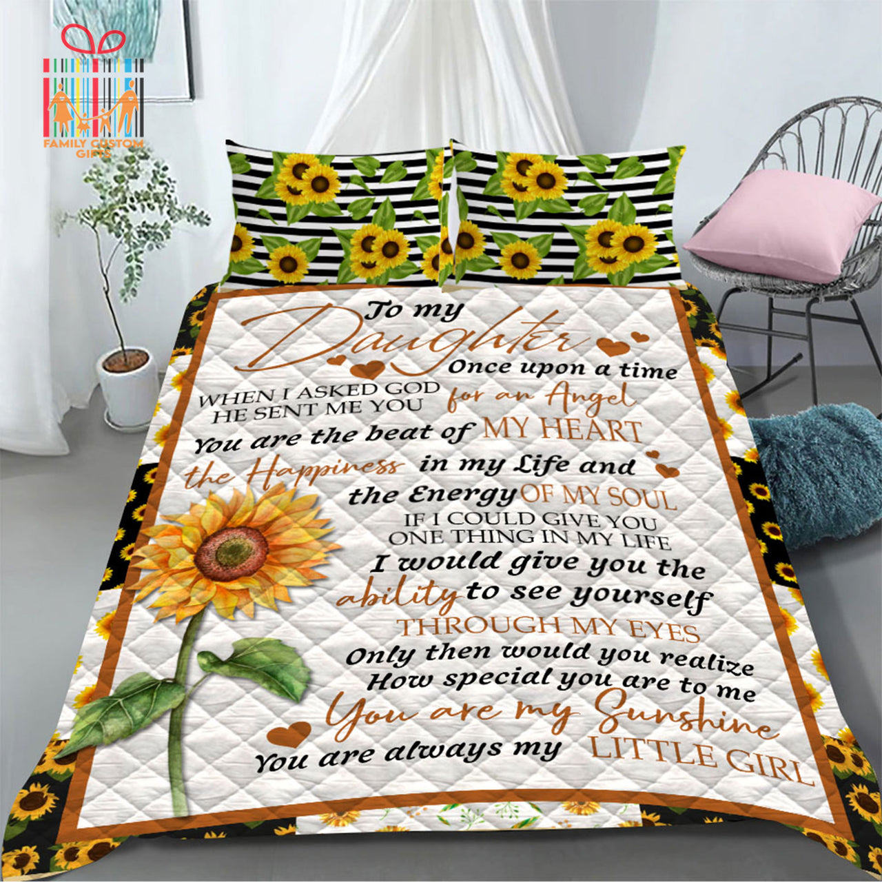 Comforter Sunflower To My Daughter Custom Bedding Set for Kids Teens Adult Personalized Premium Bed Set