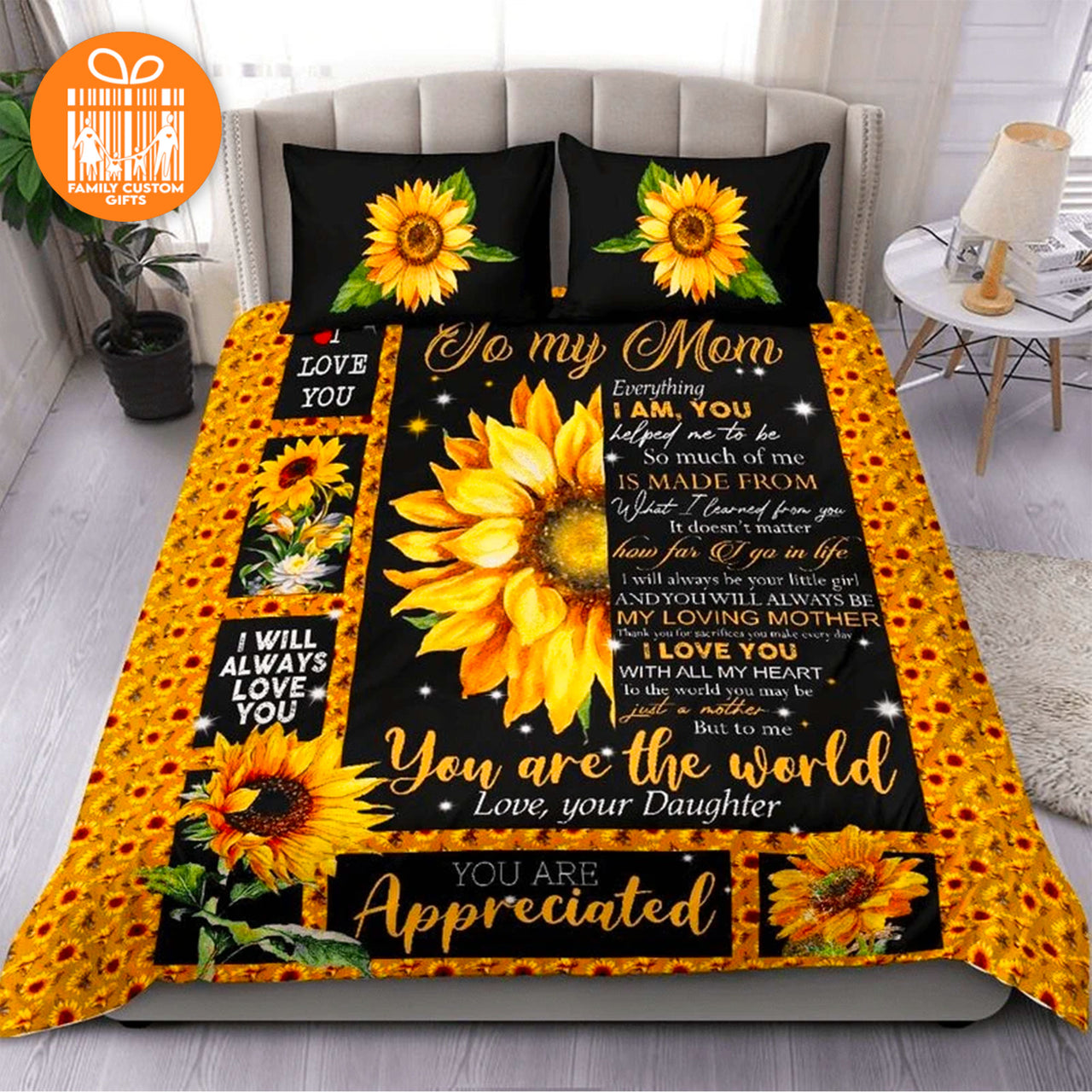 Comforter Sunflower To My Mom Custom Bedding Set for Kids Teens Adult Personalized Premium Bed Set