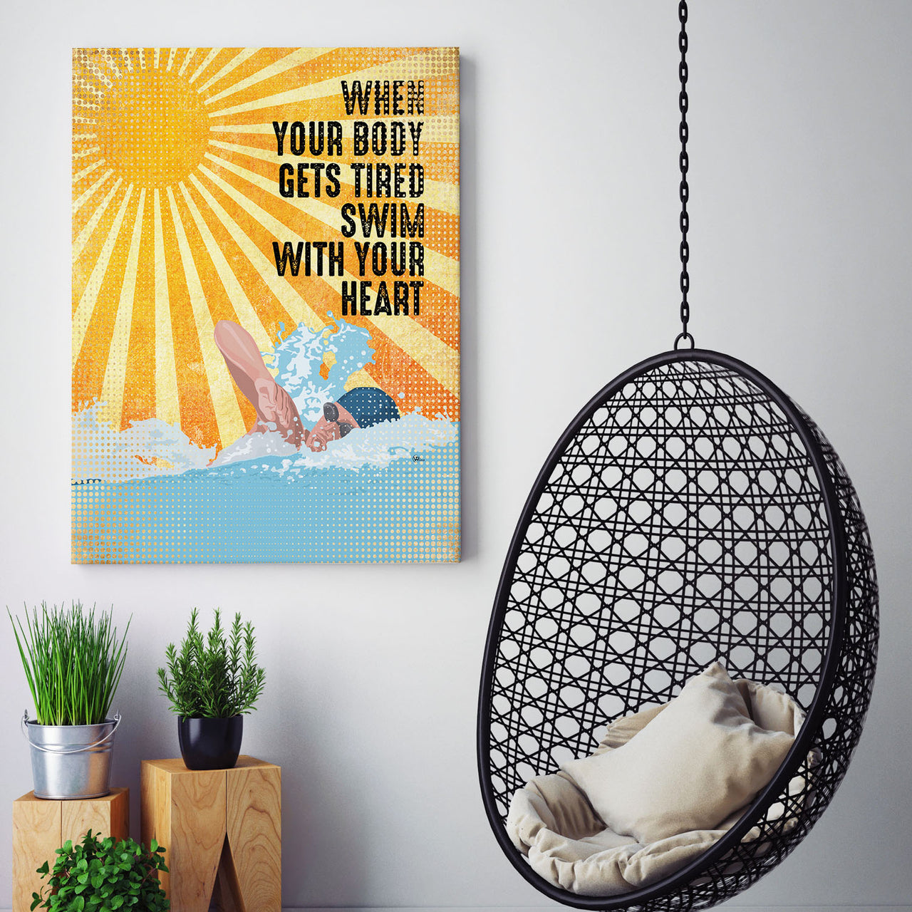Swimmer Custom Canvas Art When Your Body Gets Tired Swim With Your Heart Canvas Art for Boy Girl Men Women