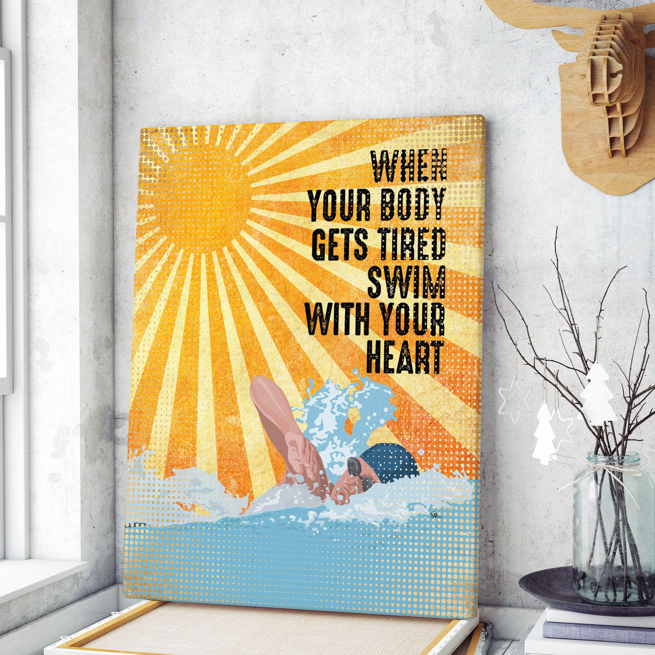 Swimmer Custom Canvas Art When Your Body Gets Tired Swim With Your Heart Canvas Art for Boy Girl Men Women