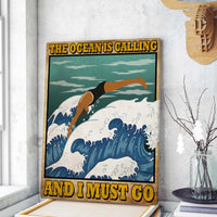 Thumbnail for Ocean Swimming Vintage The Ocean Is Calling And I Must Go  Canvas Print Wall Art for Boy Girl Men Women