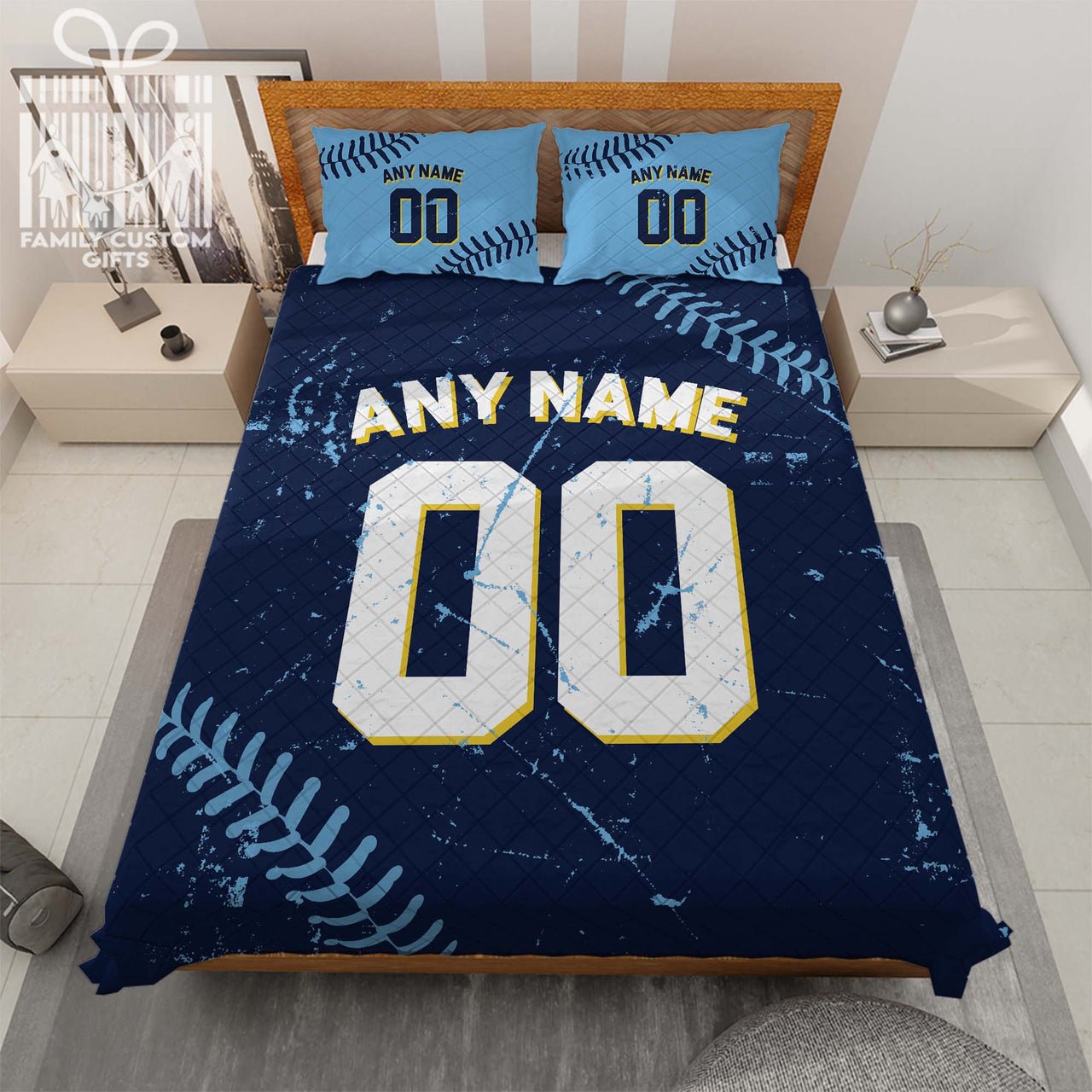 Custom Quilt Sets Tampa Bay Jersey Personalized Baseball Premium Quilt Bedding for Men Women