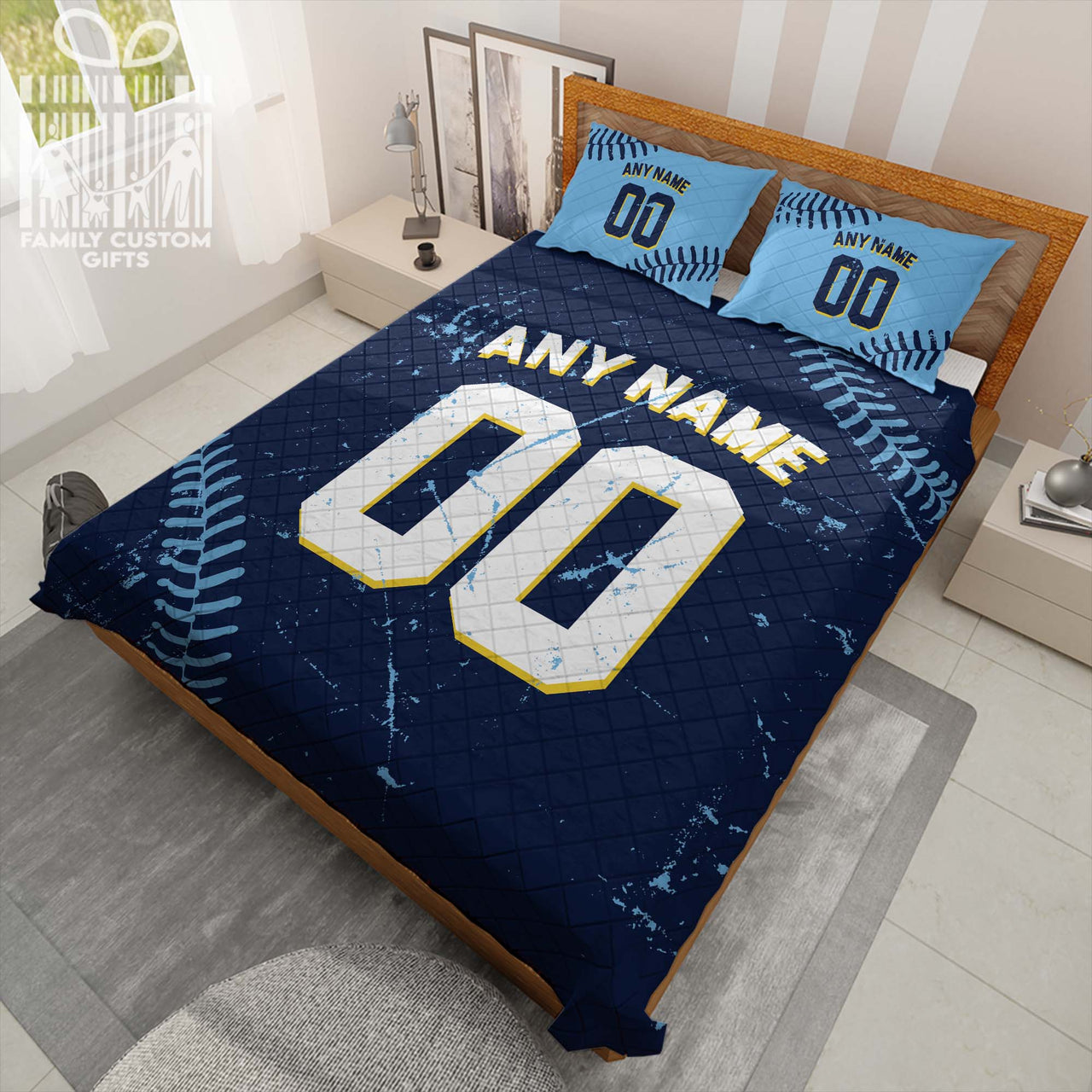 Custom Quilt Sets Tampa Bay Jersey Personalized Baseball Premium Quilt Bedding for Men Women