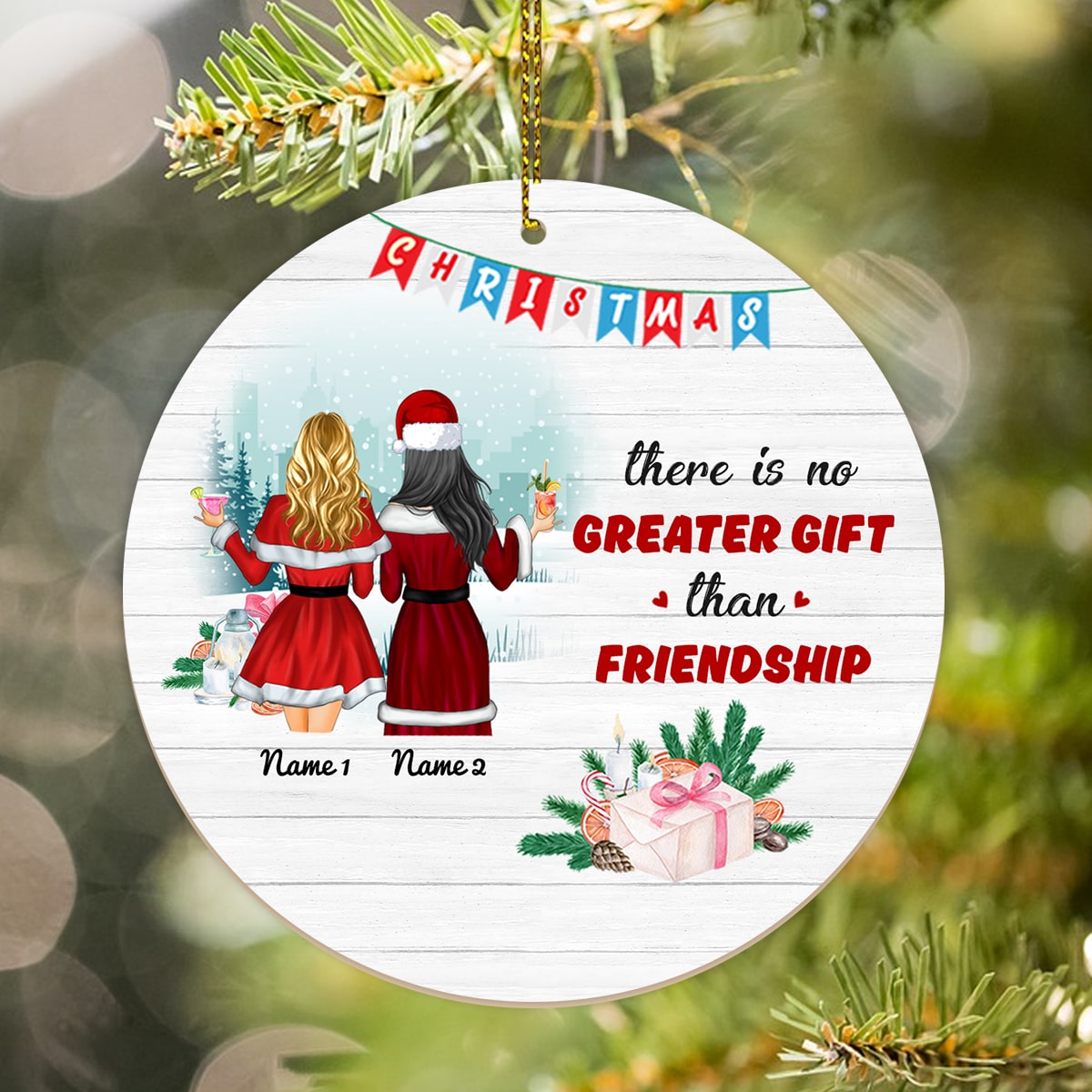 There's No Greater Gift Than Friendship Personalized Name Christmas Premium Ceramic Ornaments Sets