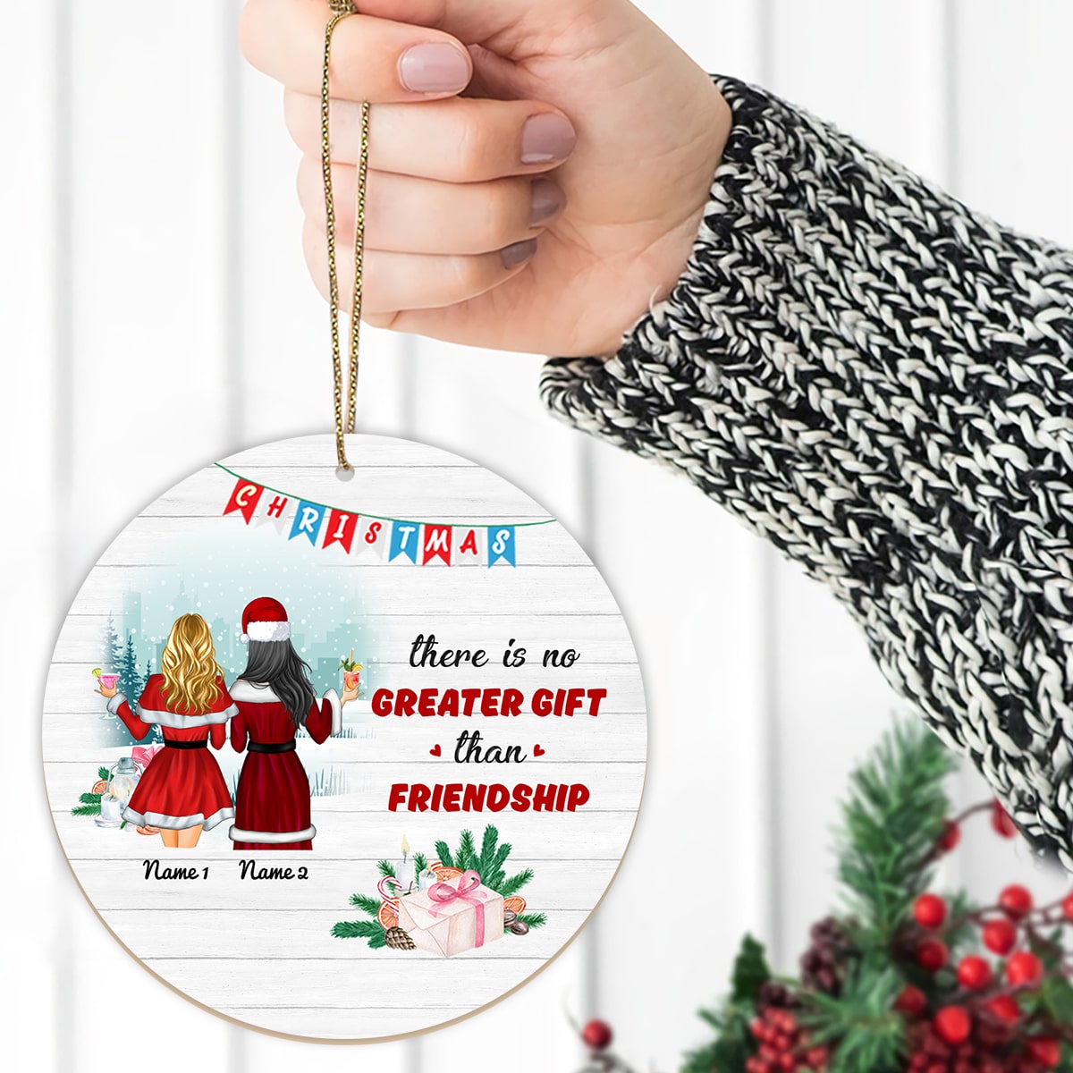 There's No Greater Gift Than Friendship Personalized Name Christmas Premium Ceramic Ornaments Sets