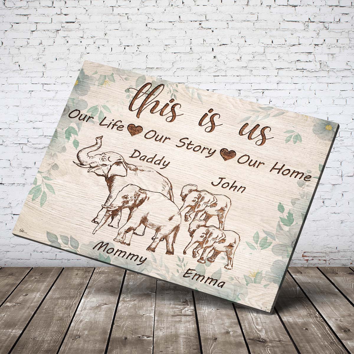 Personalized Family Gifts - This Is Us Our Life Our Story Our Home Elephant Custom Canvas Art - Anniversary Gift