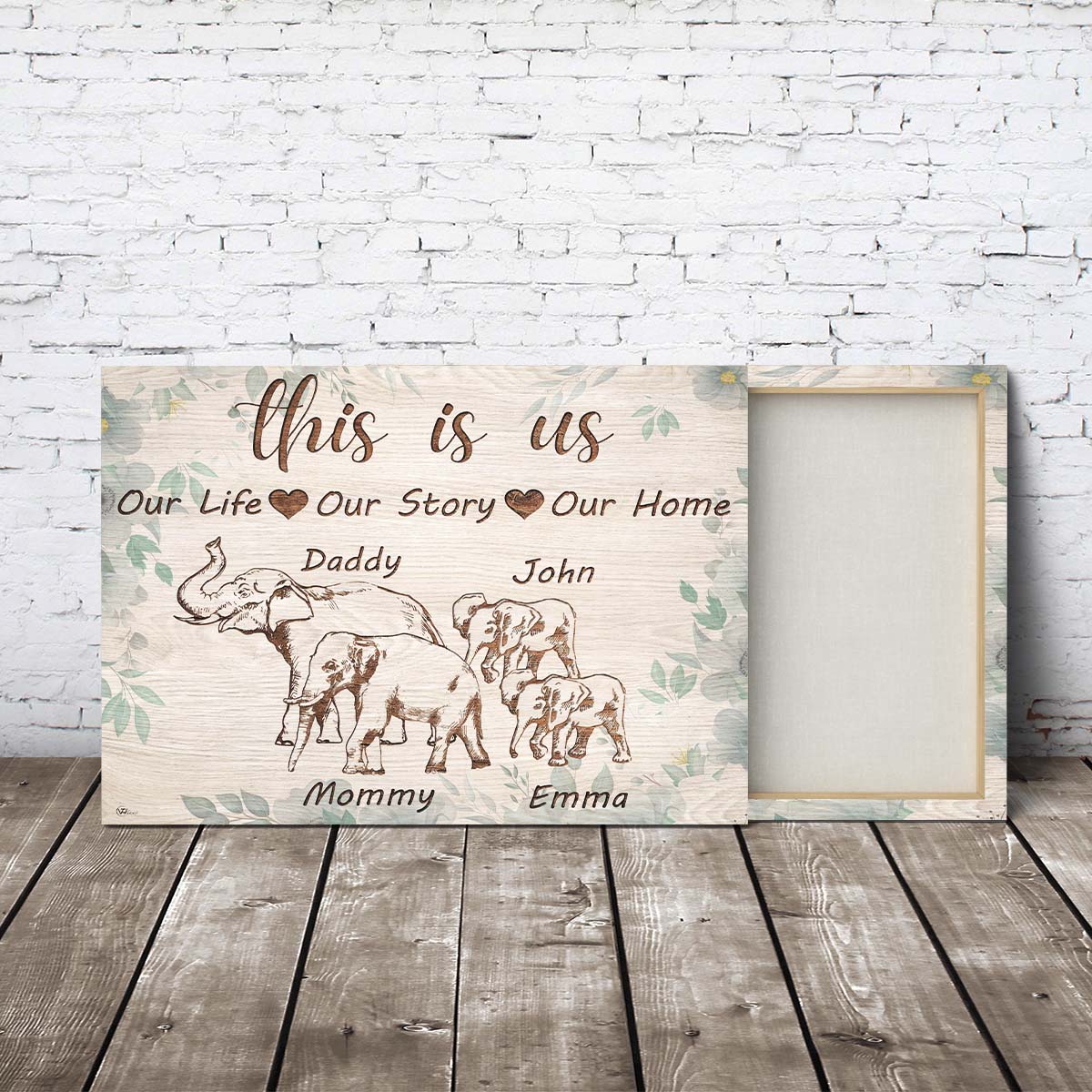 Personalized Family Gifts - This Is Us Our Life Our Story Our Home Elephant Custom Canvas Art - Anniversary Gift