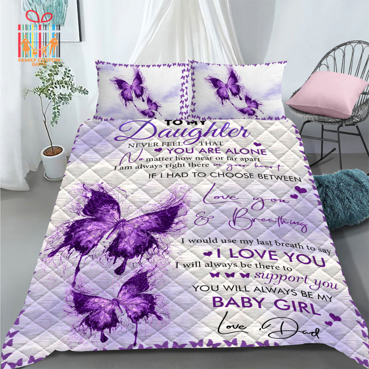 Comforter To My Daughter from Dad Custom Bedding Set for Kids Teens Adult Personalized Premium Bed Set