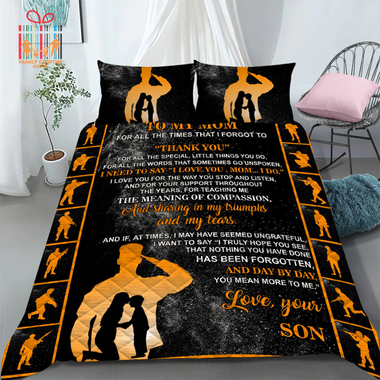 Comforter To My Mom Soldier from Son Custom Bedding Set for Kids Teens Adult Personalized Premium Bed Set