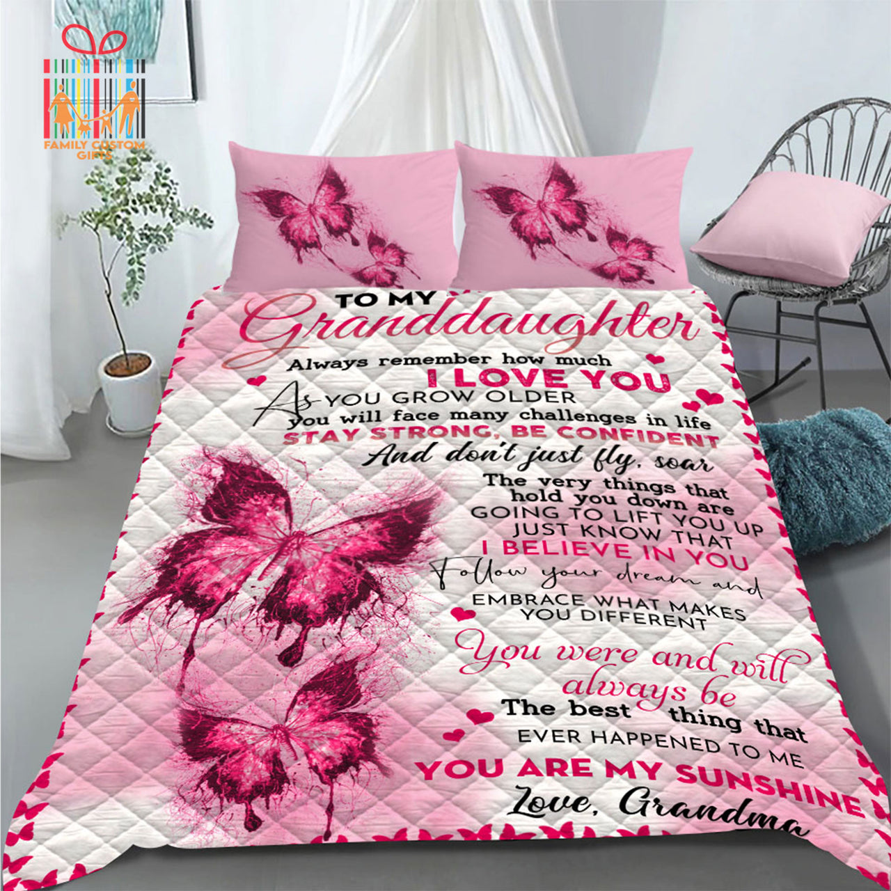 Comforter To My Granddaughter Custom Bedding Set for Kids Teens Adult Personalized Premium Bed Set