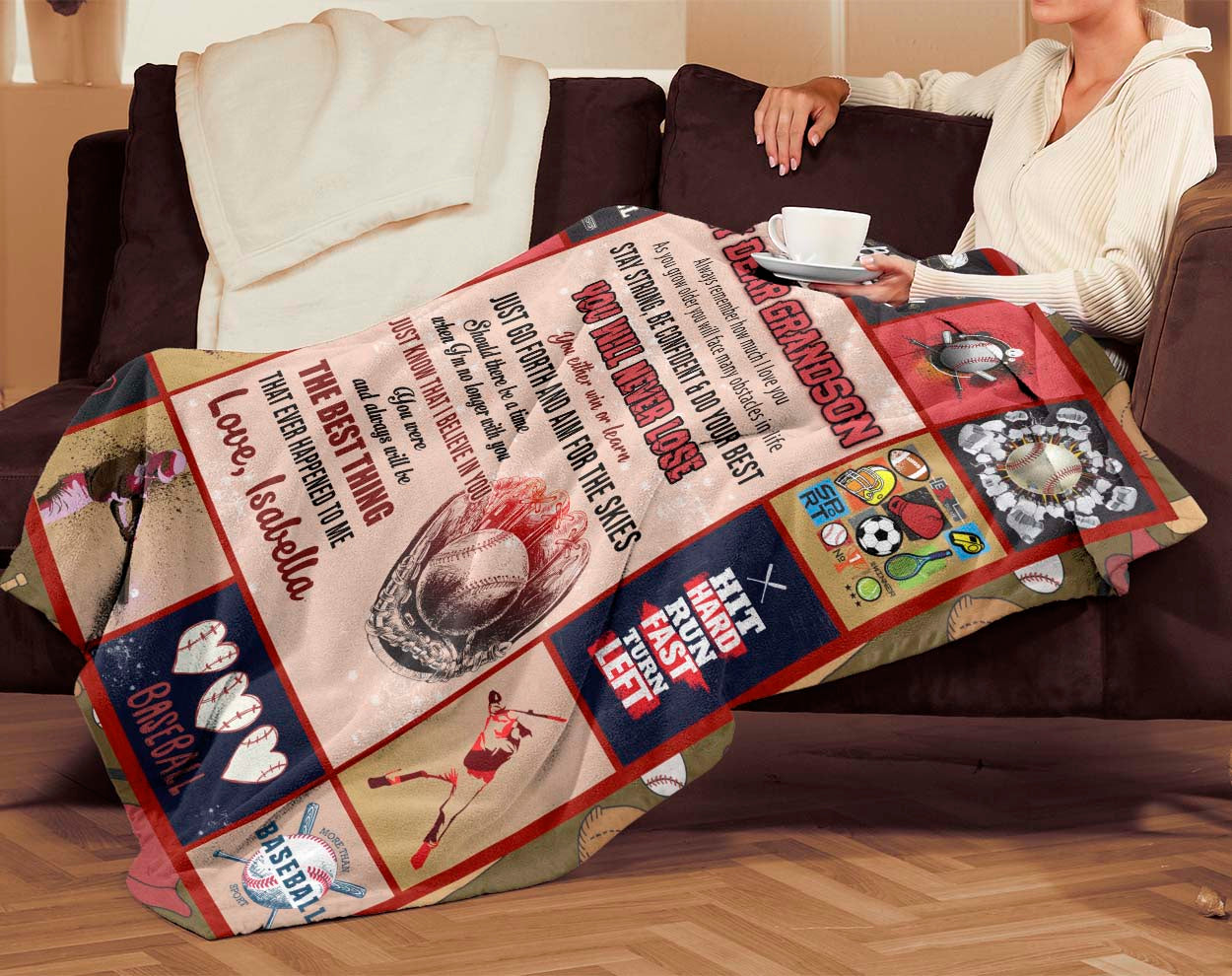 Personalized Custom Name To My Grandson Baseball Fleece Sherpa Blanket