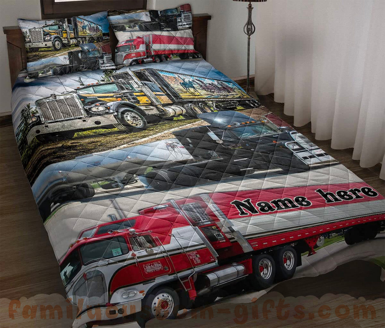 Custom Quilt Sets Truck Love Trucker Truck Driver Premium Quilt Bedding for Boys Girls Men Women