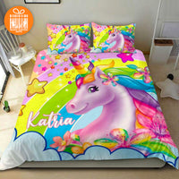 Thumbnail for Comforter Rainbow Unicorn Color Custom Bedding Set for Kids Teens Adult Personalized Premium Bed Set